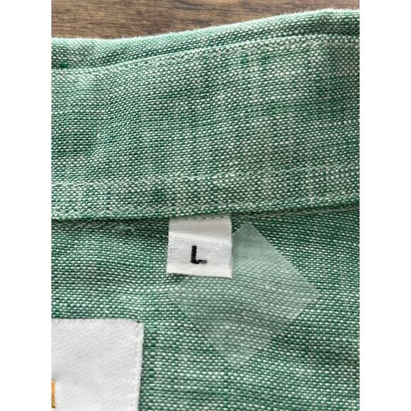 Ismeralda Puro Lino Mens L Green Button Down Long Sleeves Office Wear - Picture 5 of 6